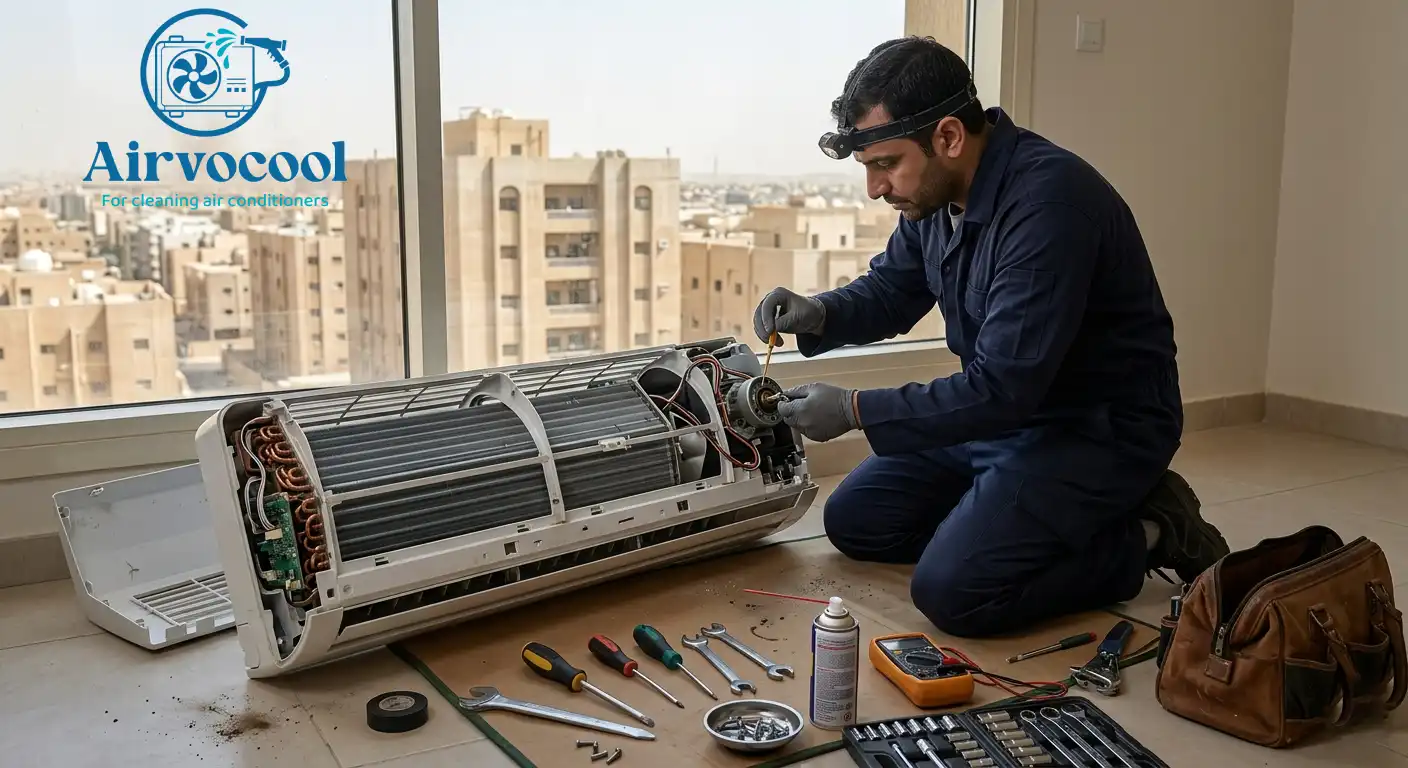 إصلاح صوت المكيف العالي بالرياض - تزييت المراوح وكراسي السحب